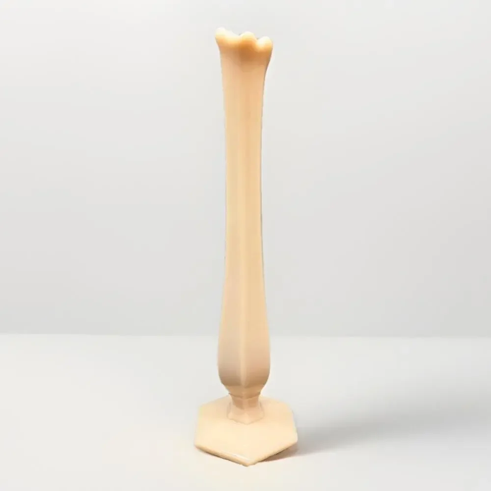 Vintage Milk Glass Bud Vase Cream Tall Scalloped Rim Hex Base